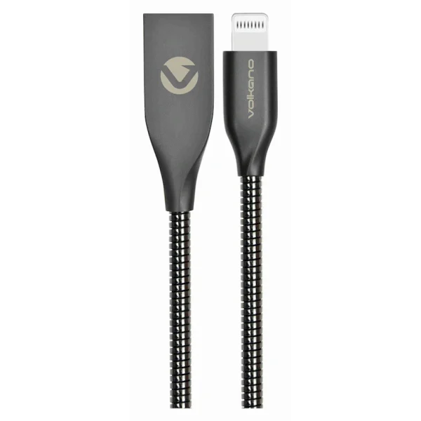 Volkano Iron Series Round Metallic Spring MFI Lightning Cable 6ft - Gun Metal - Image 2