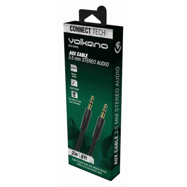 Volkano Slim Series Aux Cable 2m - Black - Image 2