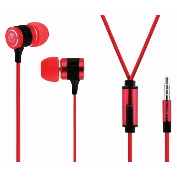 Volkano Earphones with Mic - Metallic Series - Red - Image 2