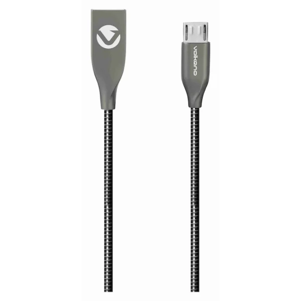 Volkano Iron Series Round Metallic Spring Micro USB Cable 1.2m - Black - Image 2