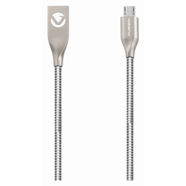 Volkano Iron Series Round Metallic Spring Micro USB Cable 1.2m - Silver - Image 2