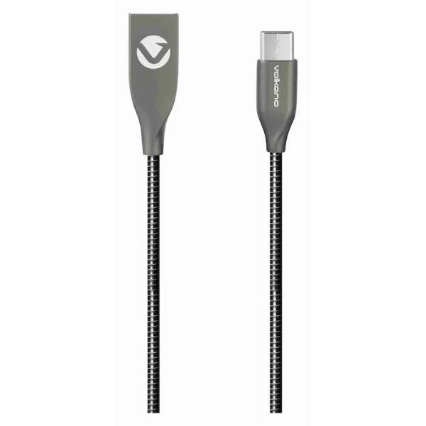 Volkano Iron Series Round Metallic Spring Type-C Cable 1.2m - Black - Image 2