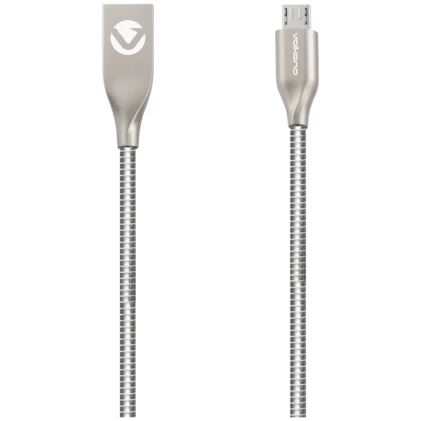 Volkano Iron Series Round Metallic Spring Micro USB Cable 1.2m - Silver