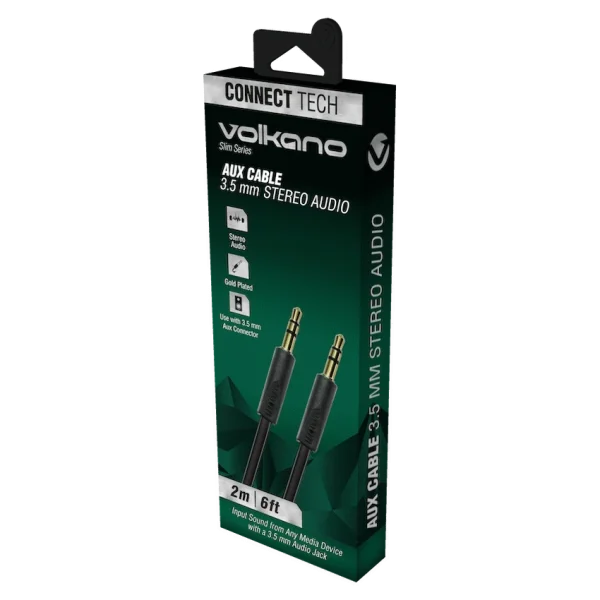 Volkano Slim Series Aux Cable 2m - Black - Image 3