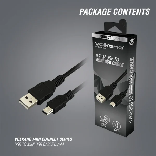 Volkano Mini Connect Series USB to Mini USB Cable 0.75m - Image 2