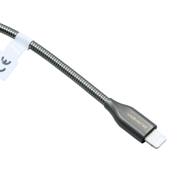 Volkano Iron Series Round Metallic Spring MFI Lightning Cable 6ft - Gun Metal - Image 3