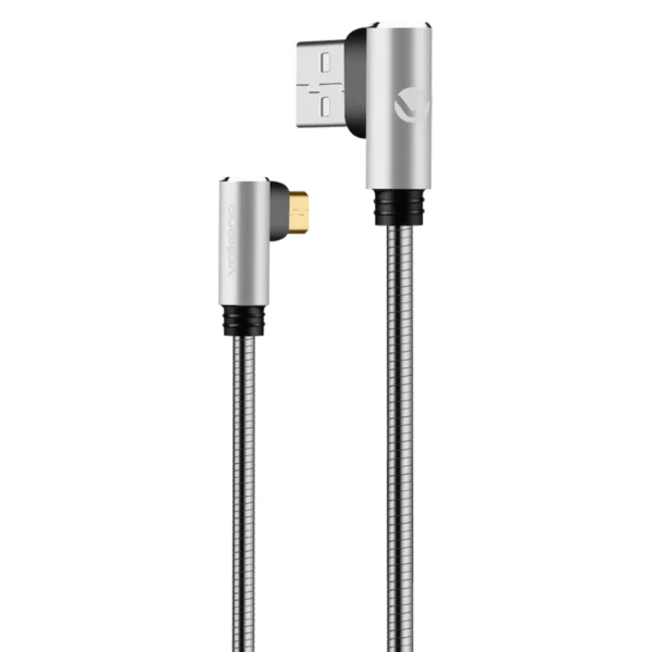 Volkano Iron Series Round Metallic Spring 90° Micro USB Cable 1.2m - Silver - Image 2