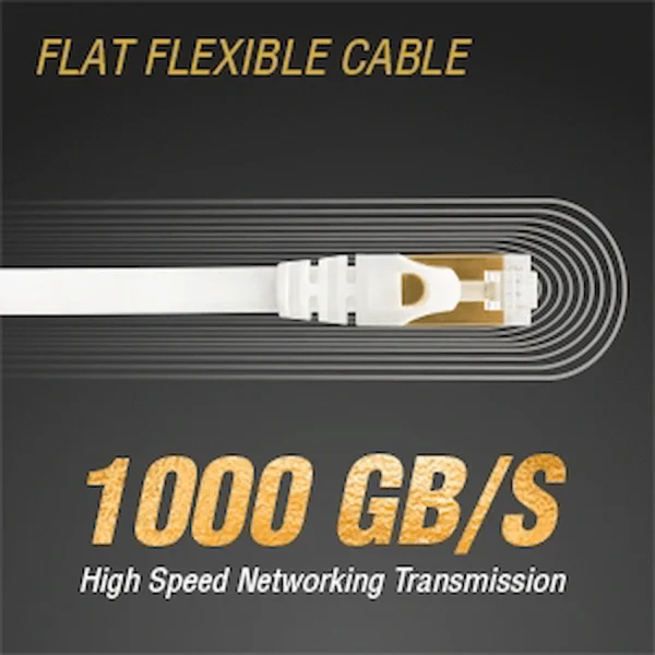 VolkanoX Giga Series Cat 7 Ethernet Cable 5m - White, Gold Tips - Image 3
