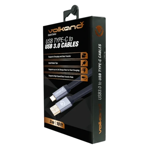 VolkanoX Speed Series USB3.0 to USB Type-C Cable 30cm - Flat Black - Image 2