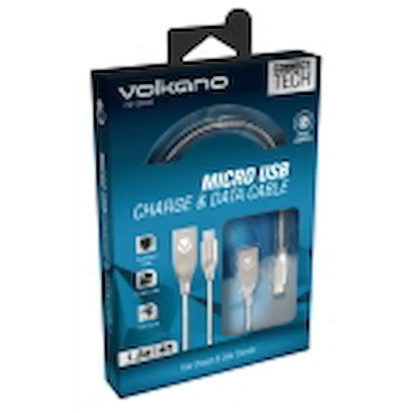 Volkano Iron Series Round Metallic Spring Micro USB Cable 1.2m - Silver - Image 3