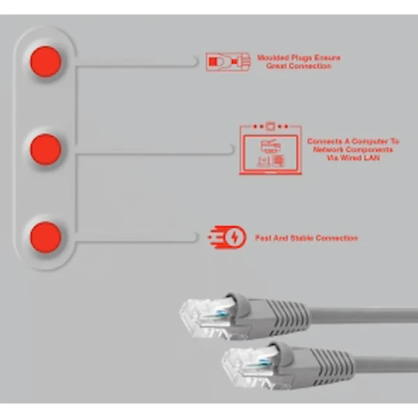 Volkano Network Series RJ-45 Network Cable, CAT5, 3m - Grey - Image 3