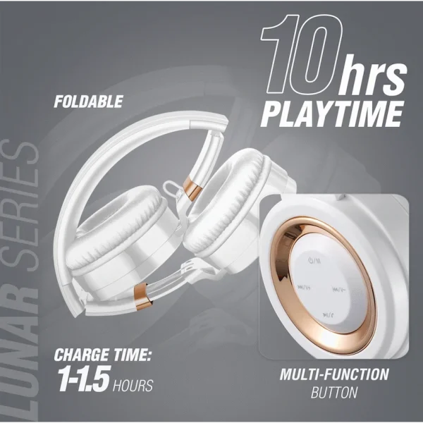 Volkano Lunar Series Bluetooth Headphones - White/Rose Gold - Image 3