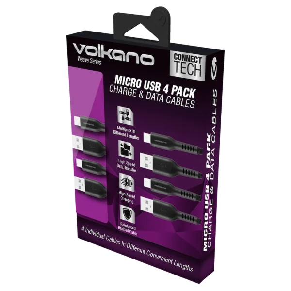 Volkano Weave Series Micro USB 4 Cable Pack - Black - Image 2
