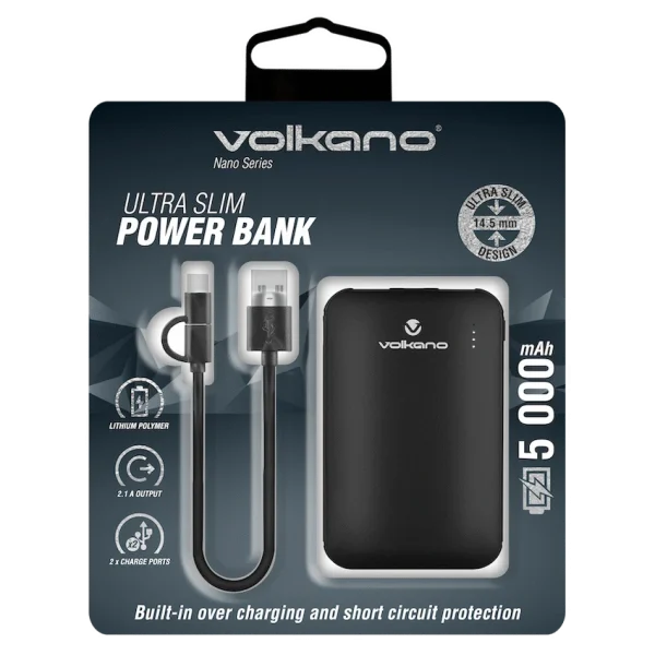 Volkano Nano Series 5000mah Li-Po Power Bank - Black - Image 2