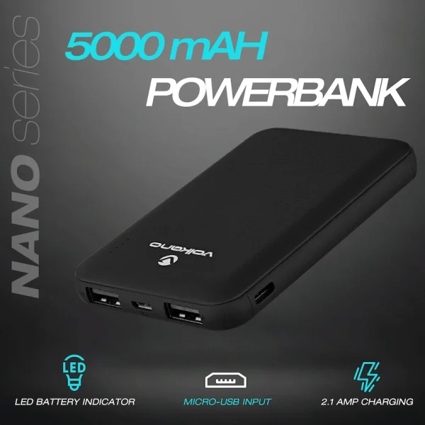 Volkano Nano Series 5000mah Li-Po Power Bank - Black - Image 3