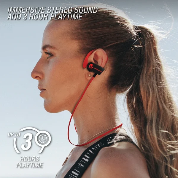 Volkano Race Series Bluetooth Sport Earhook Earphones - Black/Red - Image 2