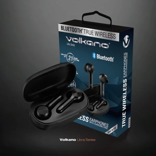 Volkano Libra Series TWS Earphones + Charging Case - Black