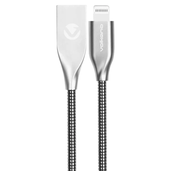 Volkano Iron Series Round Metallic Spring MFI Lightning Cable 6ft - Silver