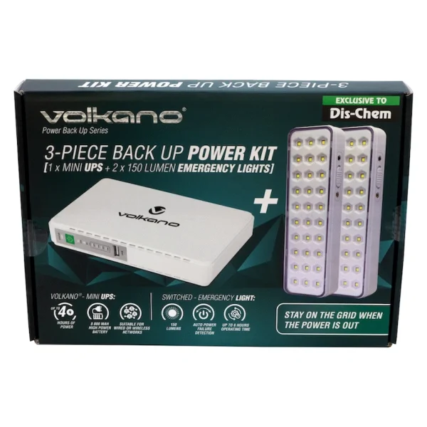 Volkano Backup Power Kit - Mini UPS + 2 150-Lumen Emergency Lights - Image 2