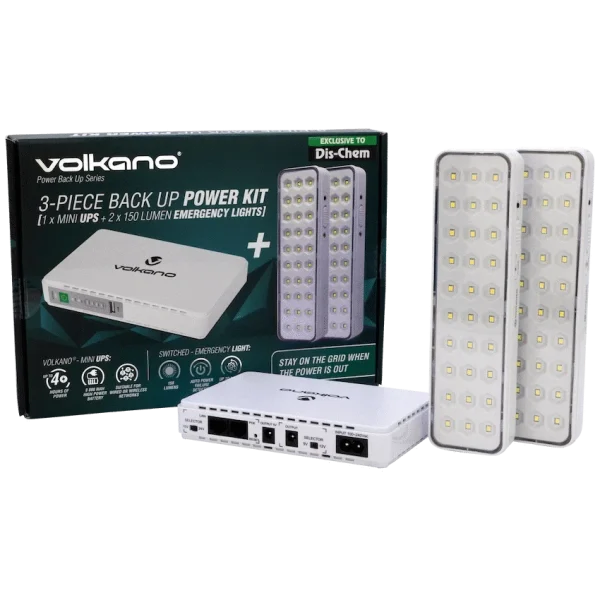 Volkano Backup Power Kit - Mini UPS + 2 150-Lumen Emergency Lights