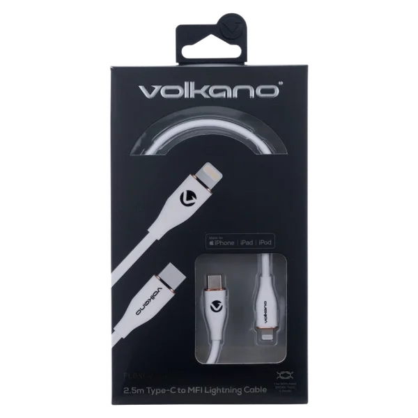 Volkano Flexi Series Type-C to MFI Lightning 2.5m 27w - White - Image 2