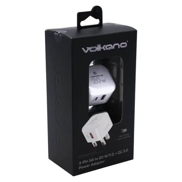 Volkano Robust Series 3-Pin SA to 20w PD + QC 3.0 Wall Charger - Image 2
