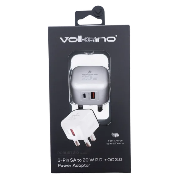 Volkano Robust Series 3-Pin SA to 20w PD + QC 3.0 Wall Charger - Image 3
