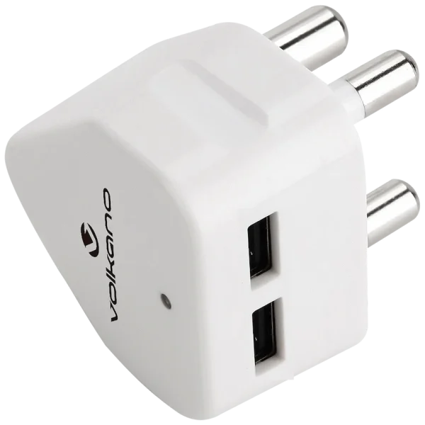 Volkano Current Plus Series 3 Pin Plug Dual USB Charger 4.2a - White