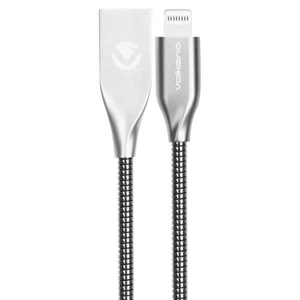 Volkano Iron Series Round Metallic Spring MFI Lightning Cable 6ft - Silver - Image 3