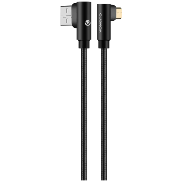 Volkano Iron Series Round Metallic Spring 90° Micro USB Cable 1.2m - Black