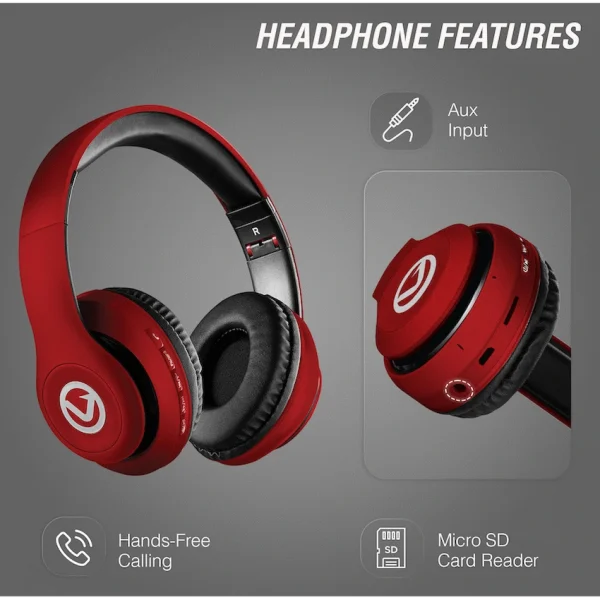Volkano Impulse Series Bluetooth Headphones - Red - Image 2