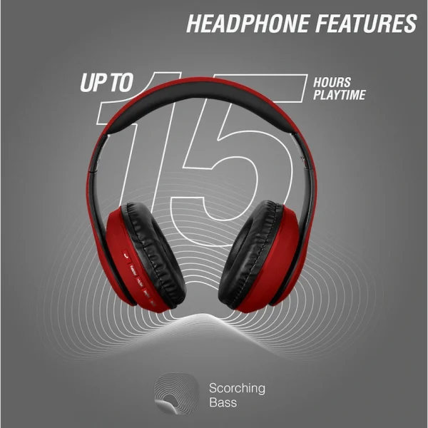 Volkano Impulse Series Bluetooth Headphones - Red - Image 3