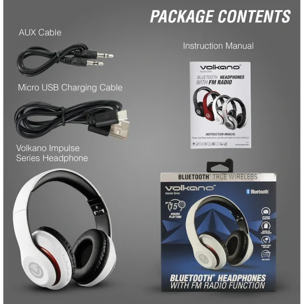 Volkano Impulse Series Bluetooth Headphones - White - Image 5