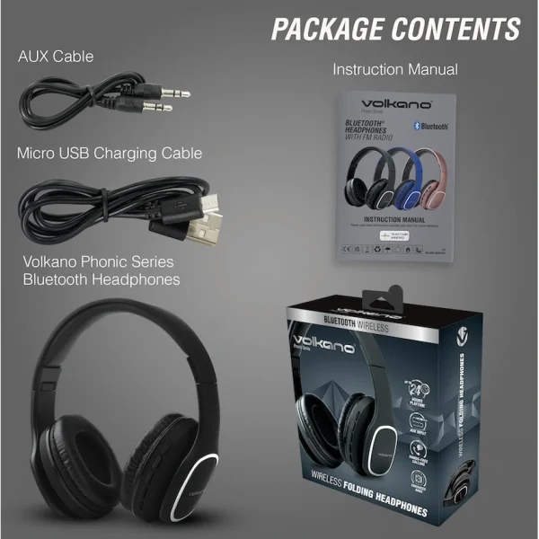 Volkano Phonic Series Bluetooth Full Size Headphones - Black - Image 10