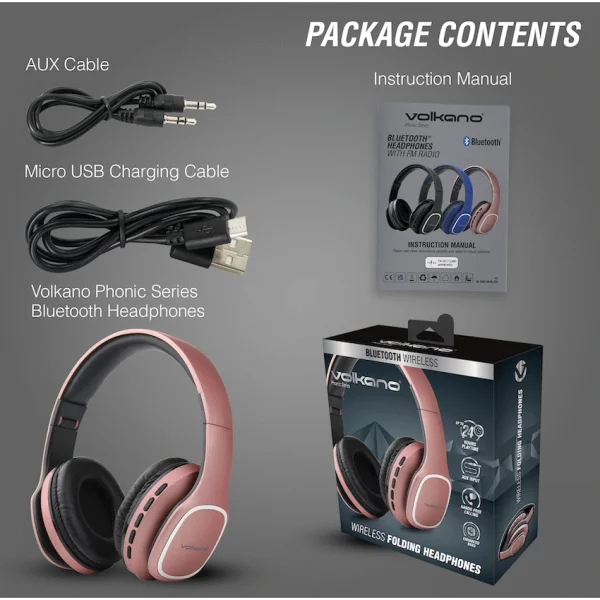 Volkano Phonic Series Bluetooth Full-Size Headphones - Rose Gold - Image 7