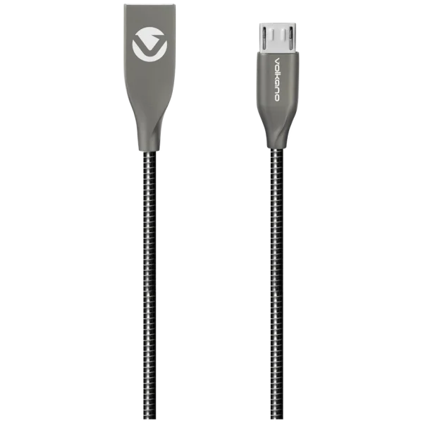 Volkano Iron Series Round Metallic Spring Micro USB Cable 1.2m - Black