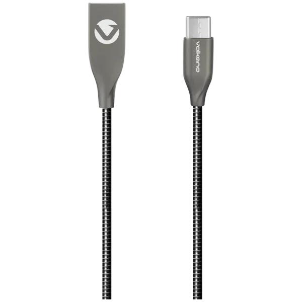 Volkano Iron Series Round Metallic Spring Type-C Cable 1.2m - Black