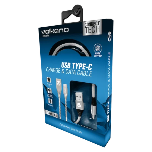 Volkano Iron Series Round Metallic Spring Type-C Cable 1.2m - Silver - Image 2