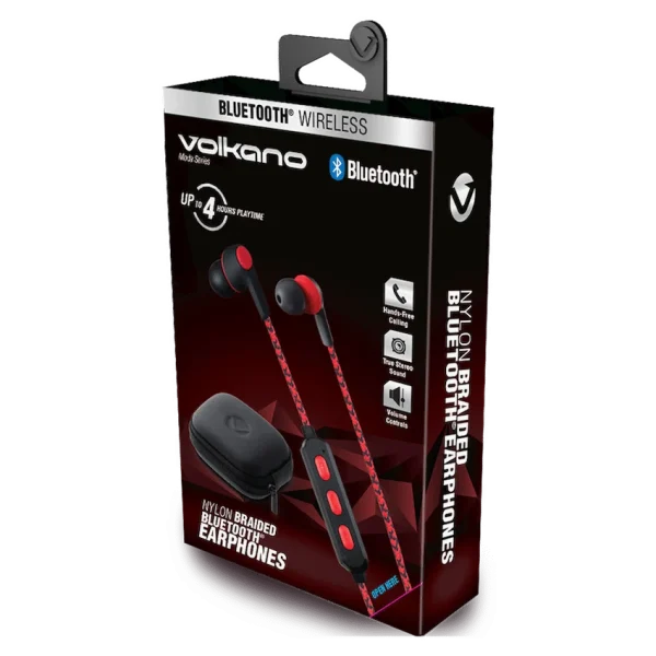 Volkano Moda - Nylon Bluetooth Earphones with Carry Case - RD - Image 2