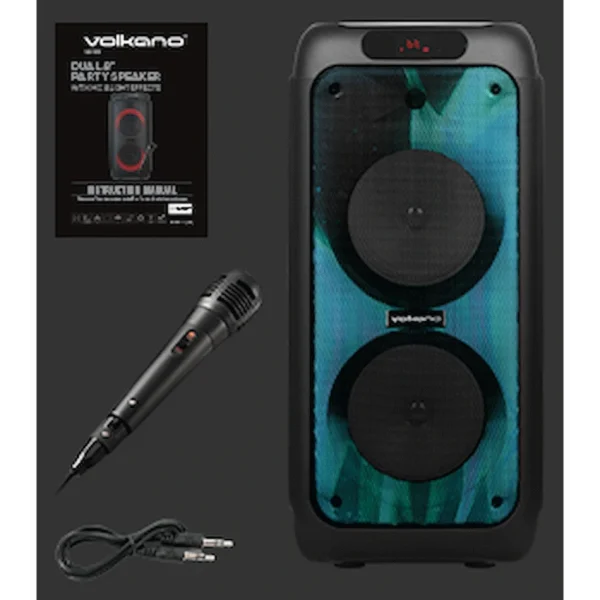 Volkano Helios Series Dual 8" Party Speaker with Microphone & Light Effects - Image 3