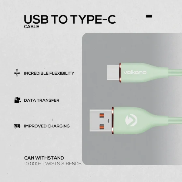 Volkano Flexi Series USB to Type-C 2.5m 30w - Green - Image 3
