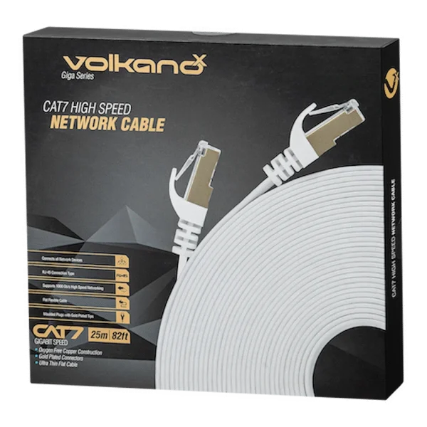 VolkanoX Giga Series Cat7 Ethernet Cable 25m - White, Gold-Plated Tips - Image 3