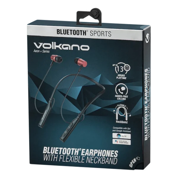 Volkano Aeon+ Series Bluetooth Earphones with Neckband - Red - Image 2