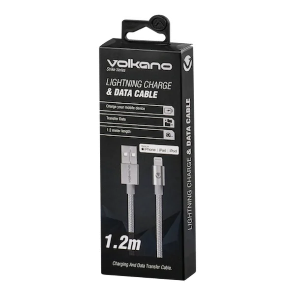 Volkano Strike Series 1.2m MFI Lightning Charge/Data Cable - Silver - Image 2