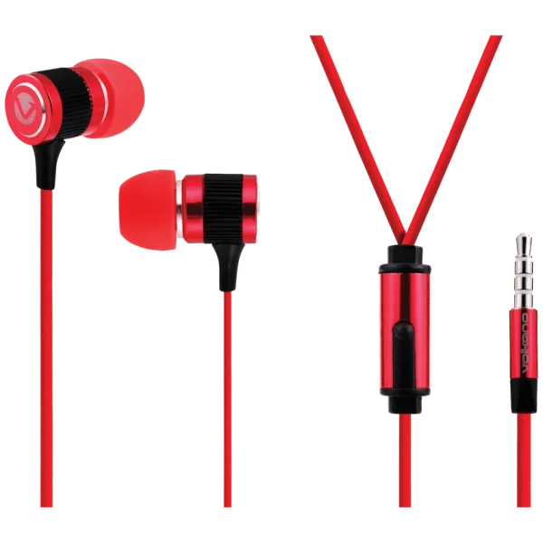 Volkano Earphones with Mic - Metallic Series - Red