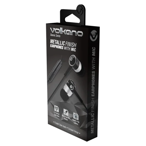 Volkano Earphones with Mic - Stannic Series - Black - Image 2