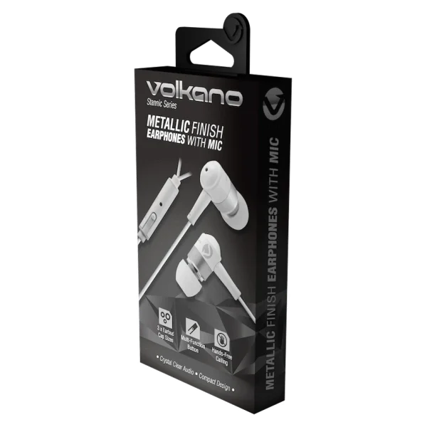 Volkano Earphones with Mic - Stannic Series - White - Image 2