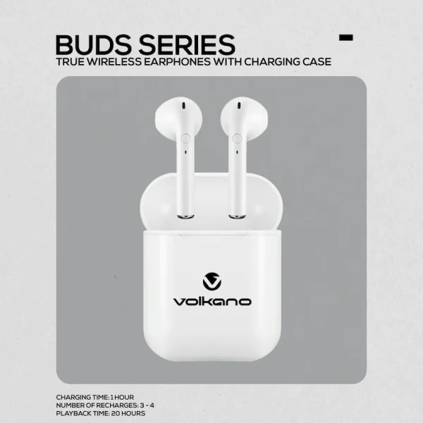 Volkano Buds Series TWS Without Silicone - White - Image 3