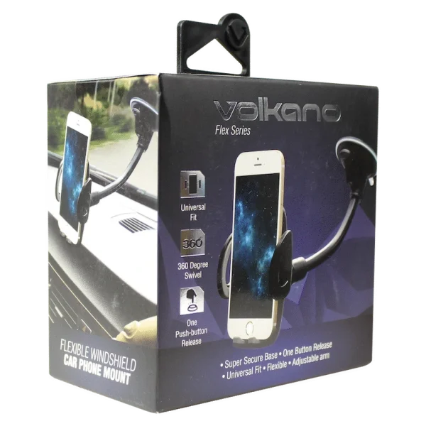 Volkano Flex Series Car Phone Holder with Suction Cup and Flexible Arm - Black - Image 2