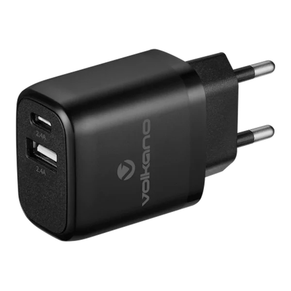 Volkano Cupla Series 5v/2.4a 12w Dual USB-A & USB-C Wall Charger - Black - Image 3